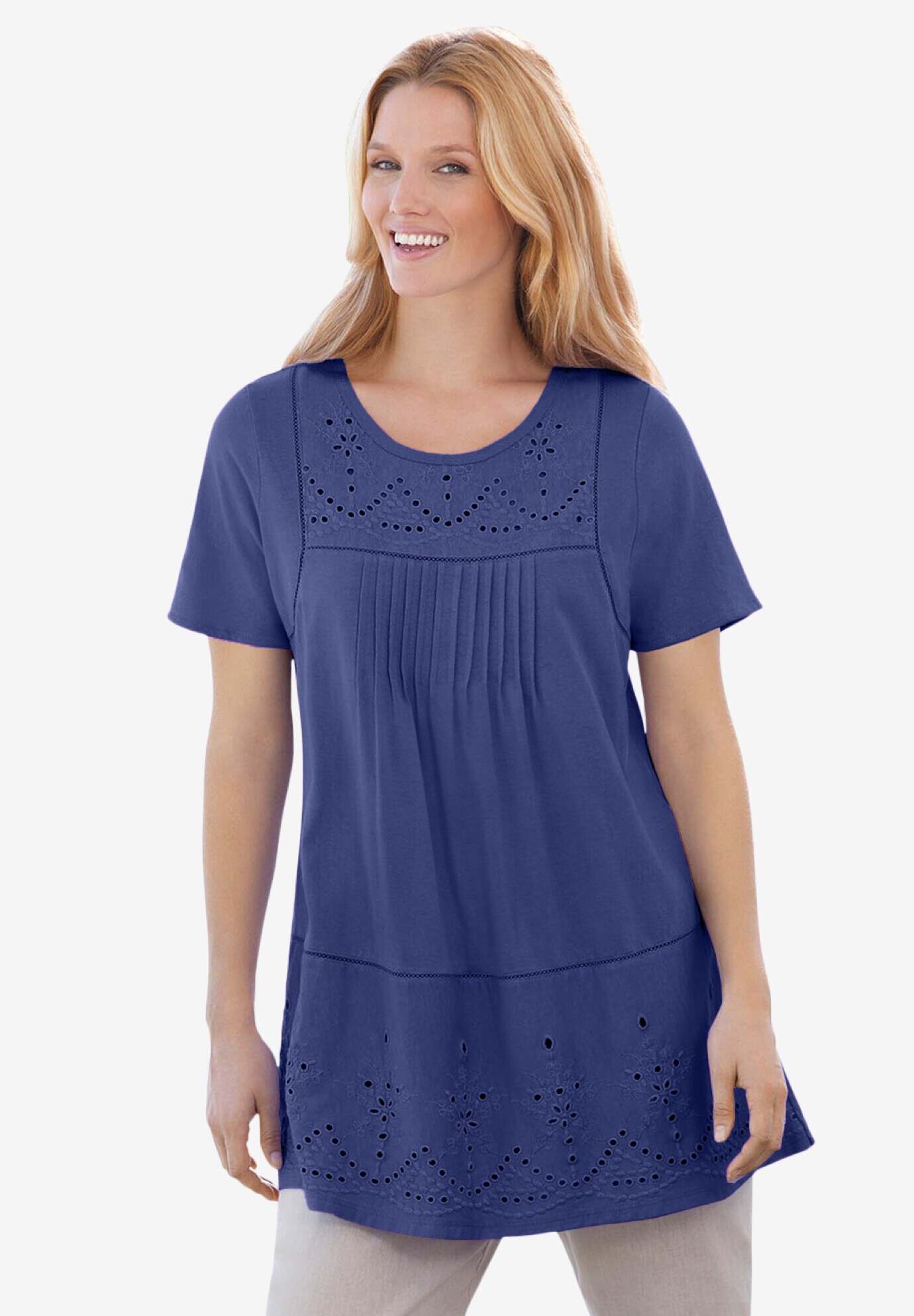 Embroidered Eyelet Pintucked Tunic