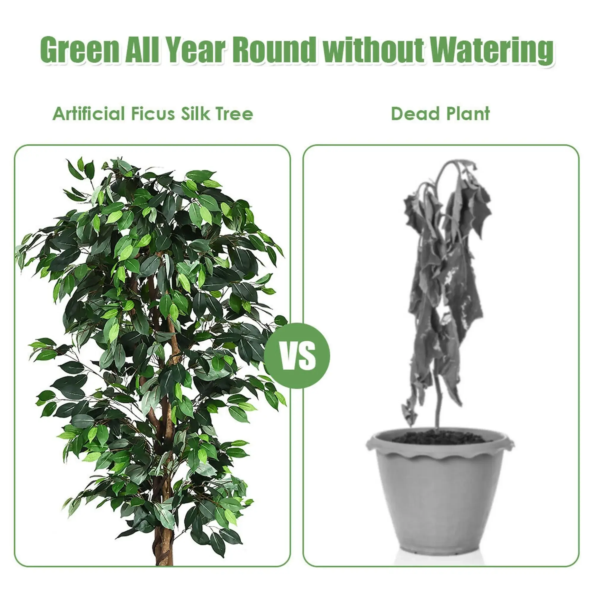 Gymax 6Ft Artificial Ficus Tree Fake Greenery Plant Home Office - 1 PCS