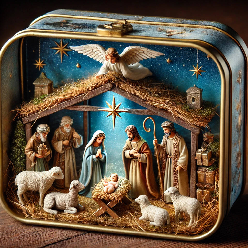 Miniature Nativity Scene Tin Box