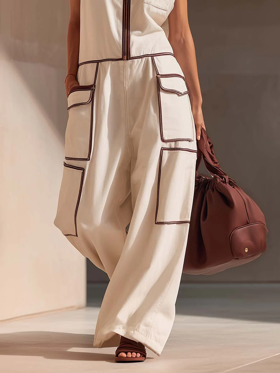 🔥Summer Arrivals🌟Casual Loose-fitting Color-blocked Workwear Jumpsuit