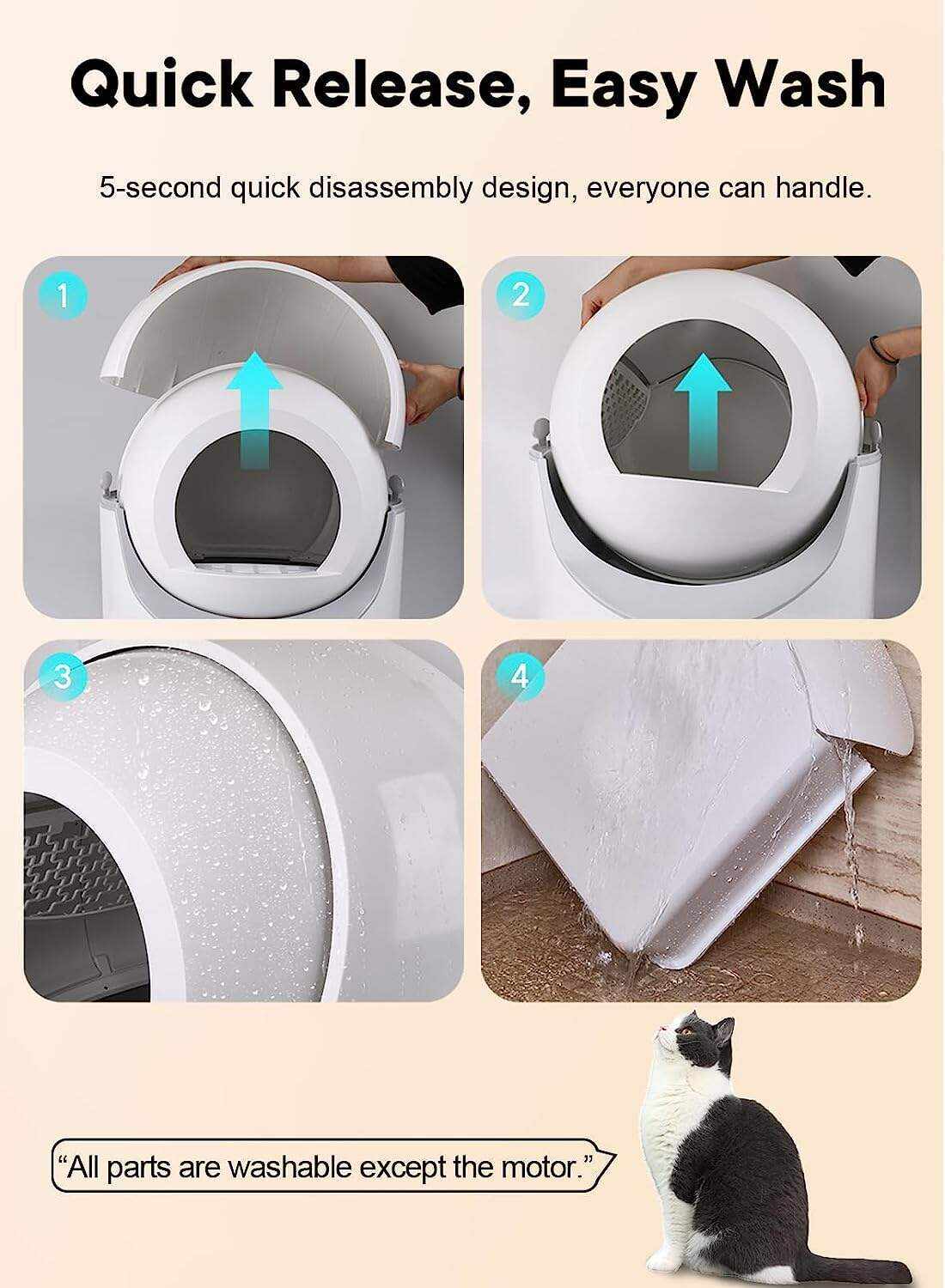 Self Cleaning Cat Litter Box - Anti-Pinch/Odor-Removal Design Automatic Cat Litter Box, Extra Large for Multiple Cats, All Litter Can Use, Easy Clean, with Garbage Bags/Mats, Smart App Control
