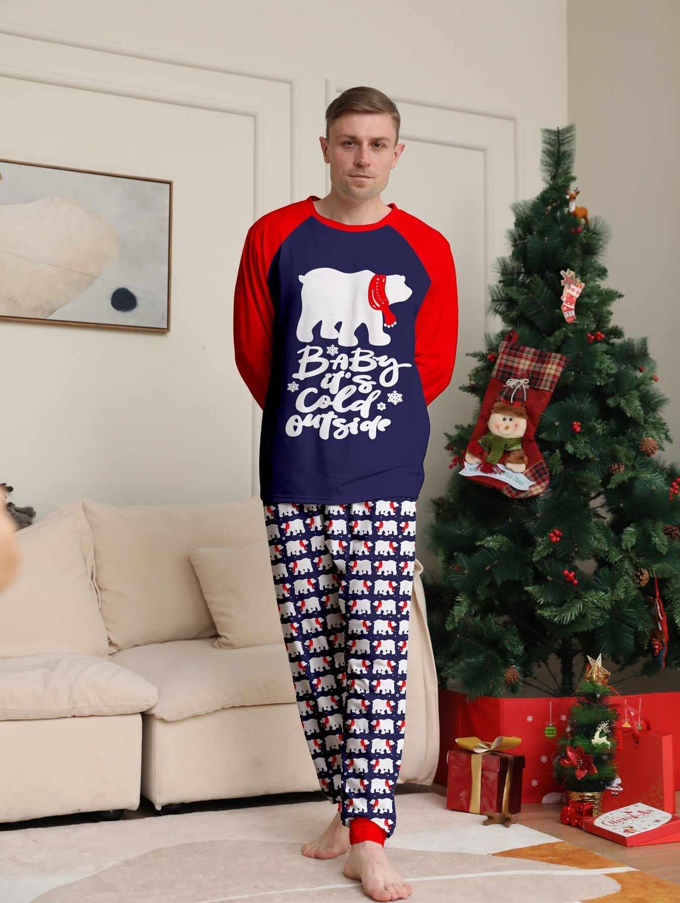 Christmas Family Pajama Set with Bear & Monogram Prints