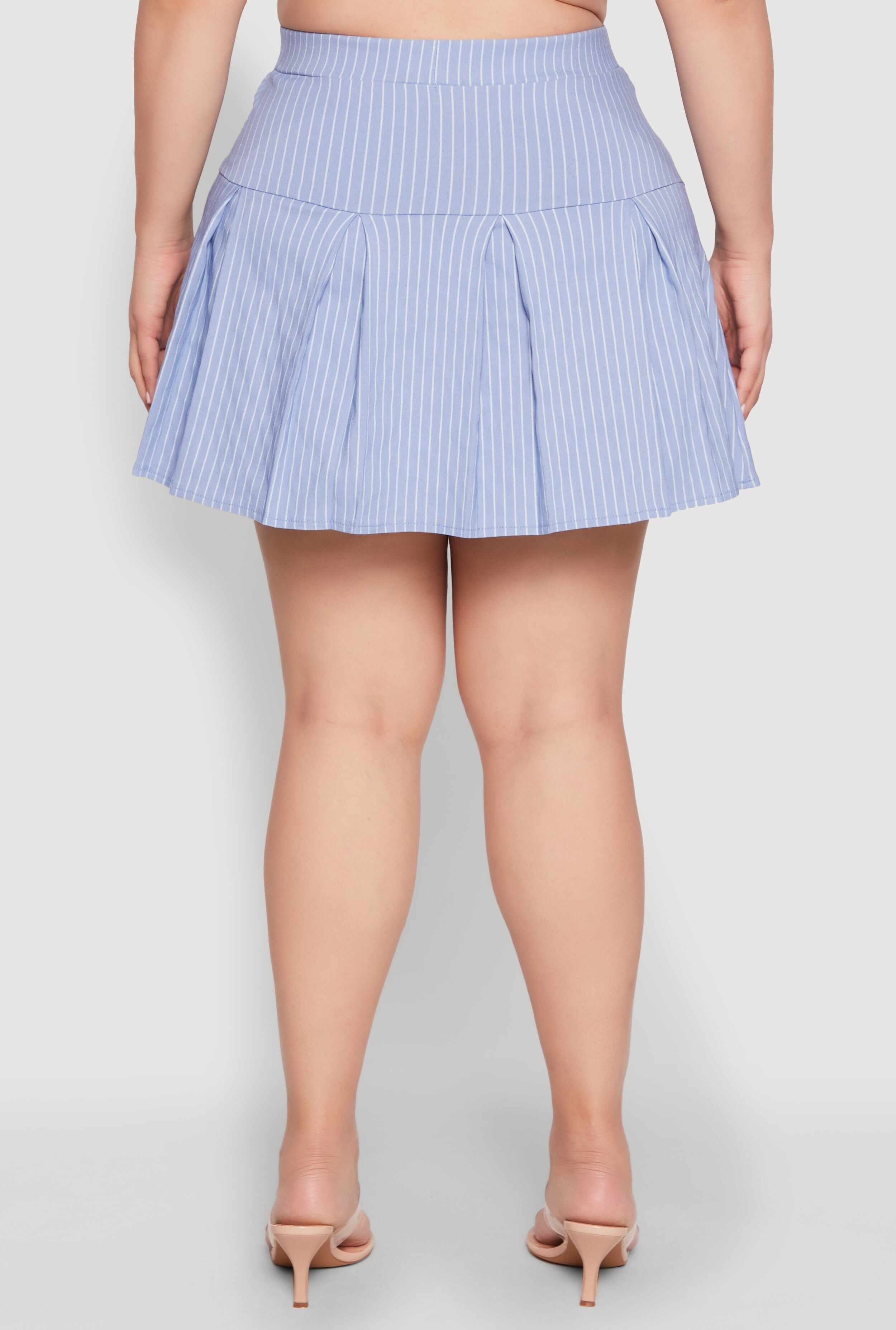 Plus Size Pinstripe Pleated Skirt