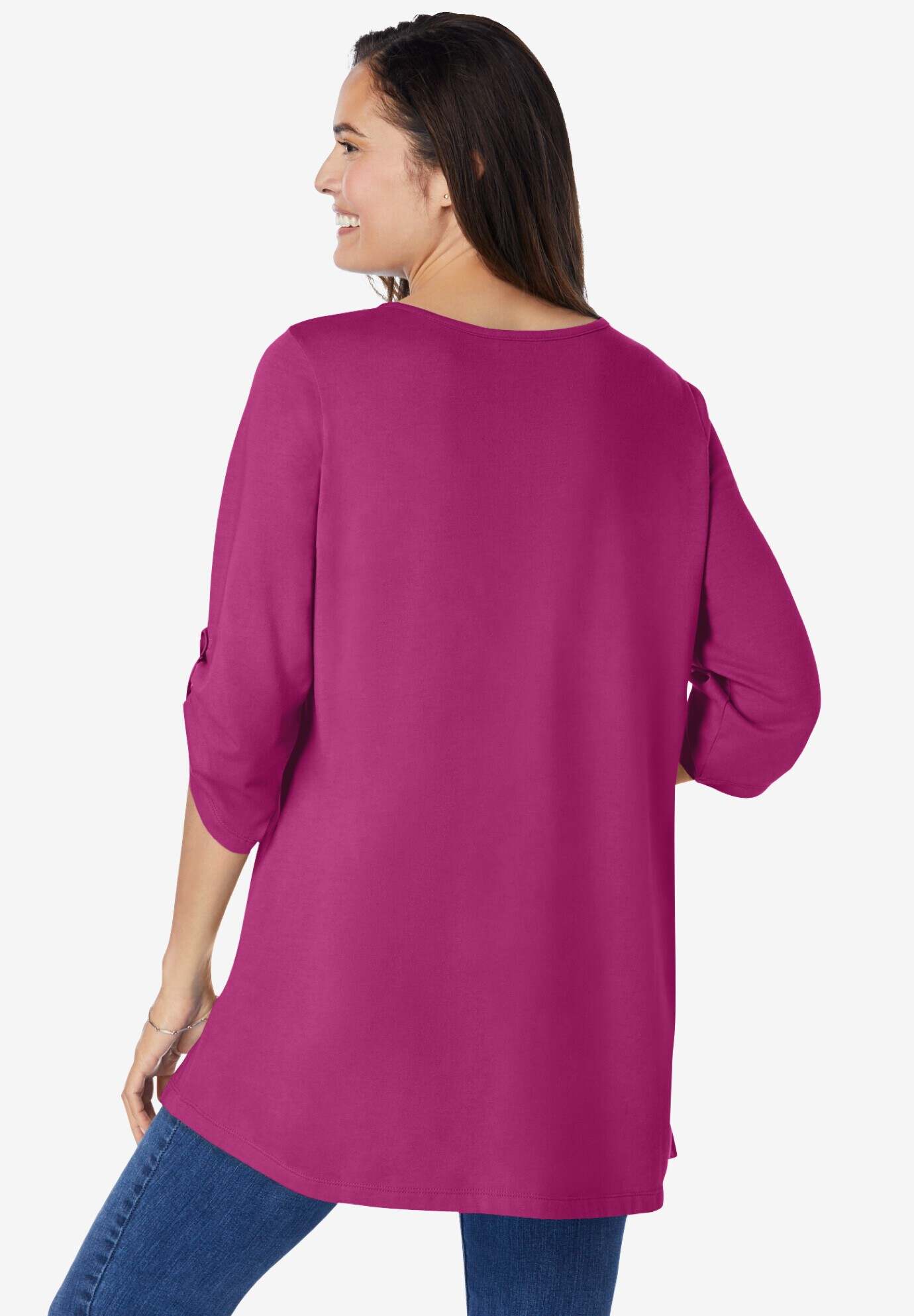 7-Day Three-Quarter Sleeve Pintucked Henley Tunic