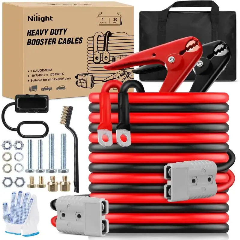 0 Gauge 25 Feet Heavy Duty Jumper Cables 1000 Amp Booster Battery Cables with Permanent Installation kit and Quick Connect Plug Includes carrying bag for 12V & 24V Cars SUVs and Trucks