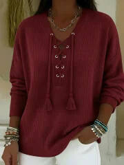 🔥Summer Arrivals🌟Boho Style Casual V-neck Drawstring Tassel Pullover
