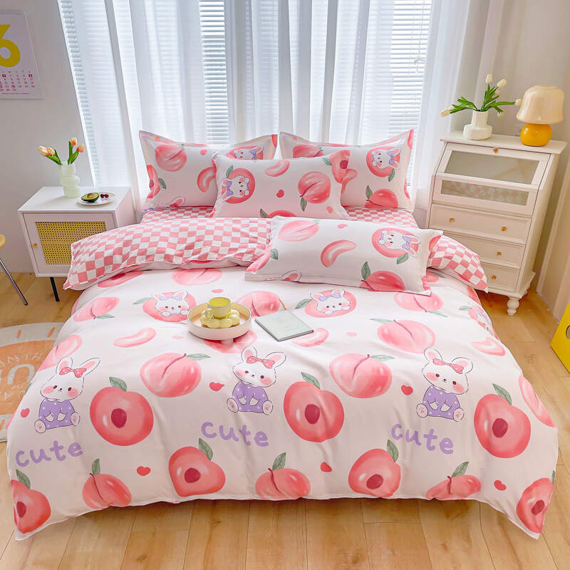 Printed Bed Sheet Set - Peach