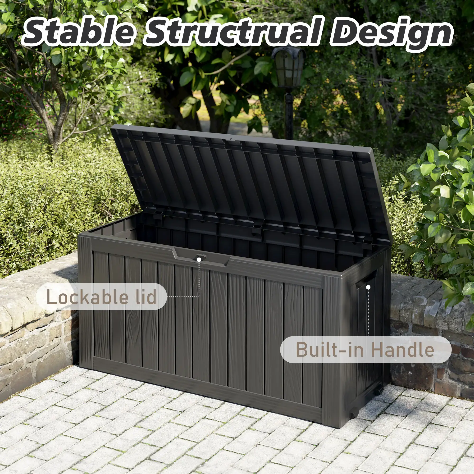 72-Gallon Storage Bin, Resin Material, Waterproof & UV-Resistant, Organizer for Garage, Warehouse, and Patio