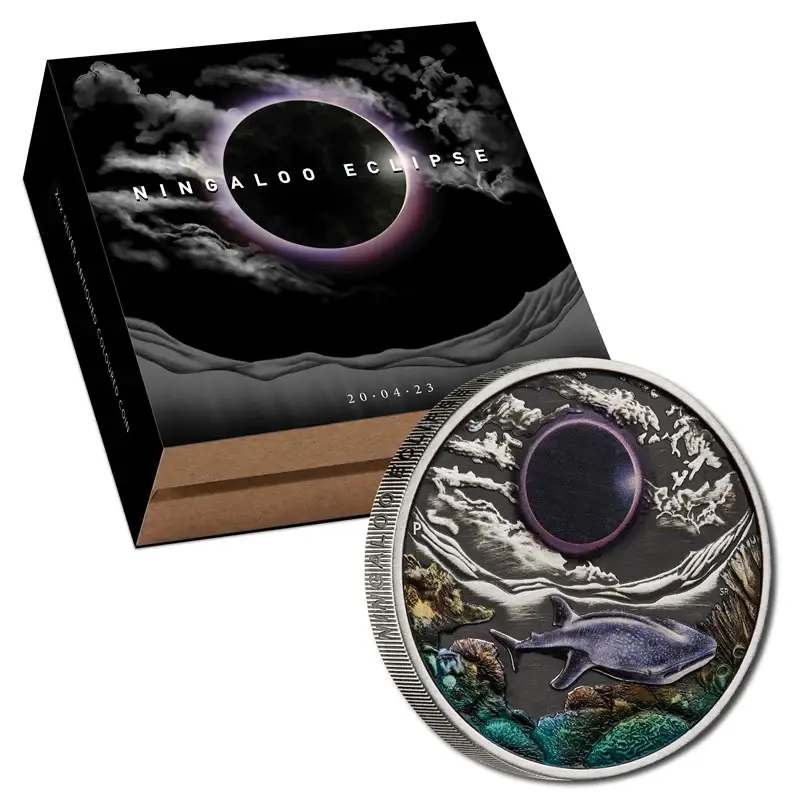 Ningaloo Eclipse 2023 2oz Silver Antiqued Coloured Coin