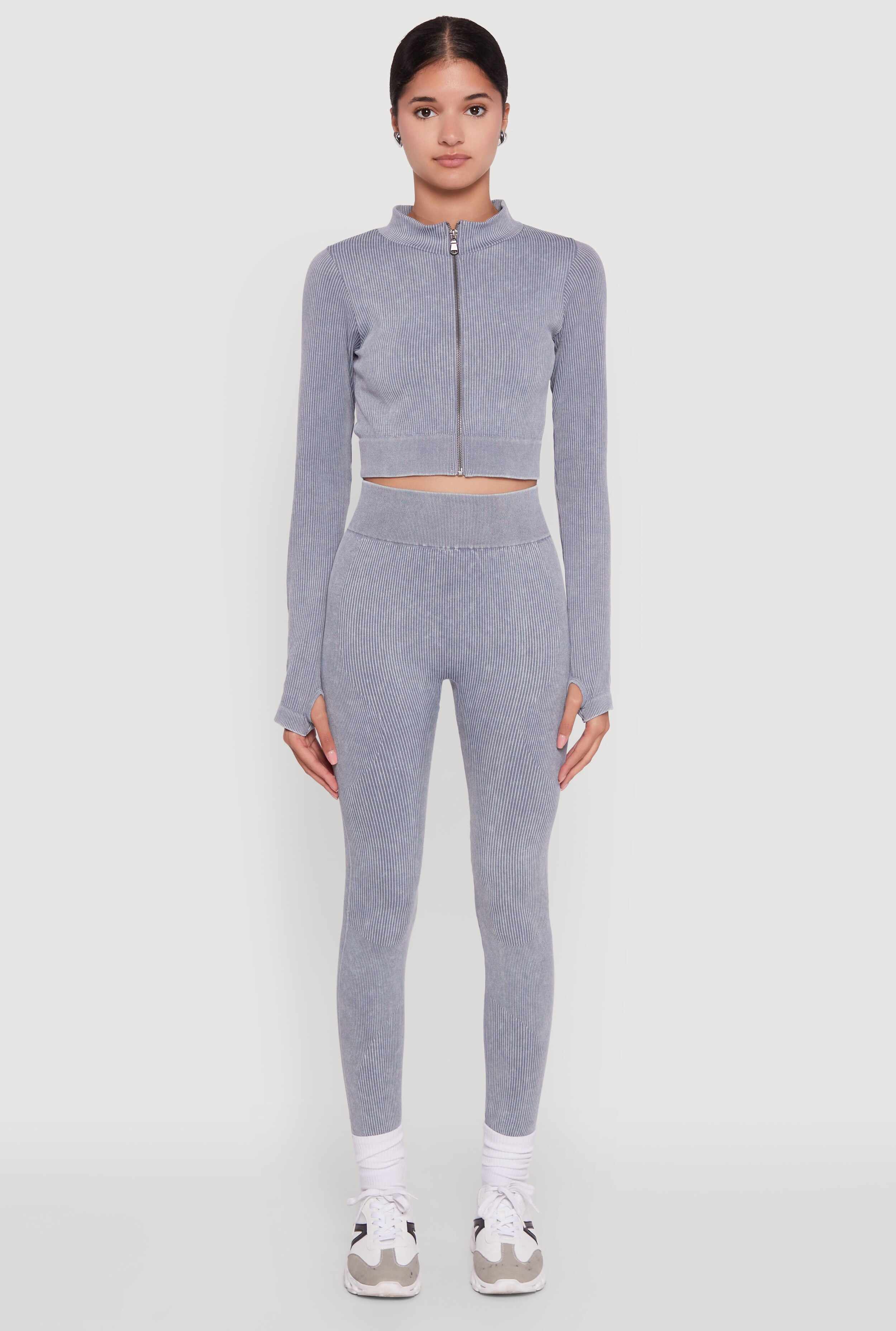 Seamless Ribbed Zip Front Cropped Track Jacket