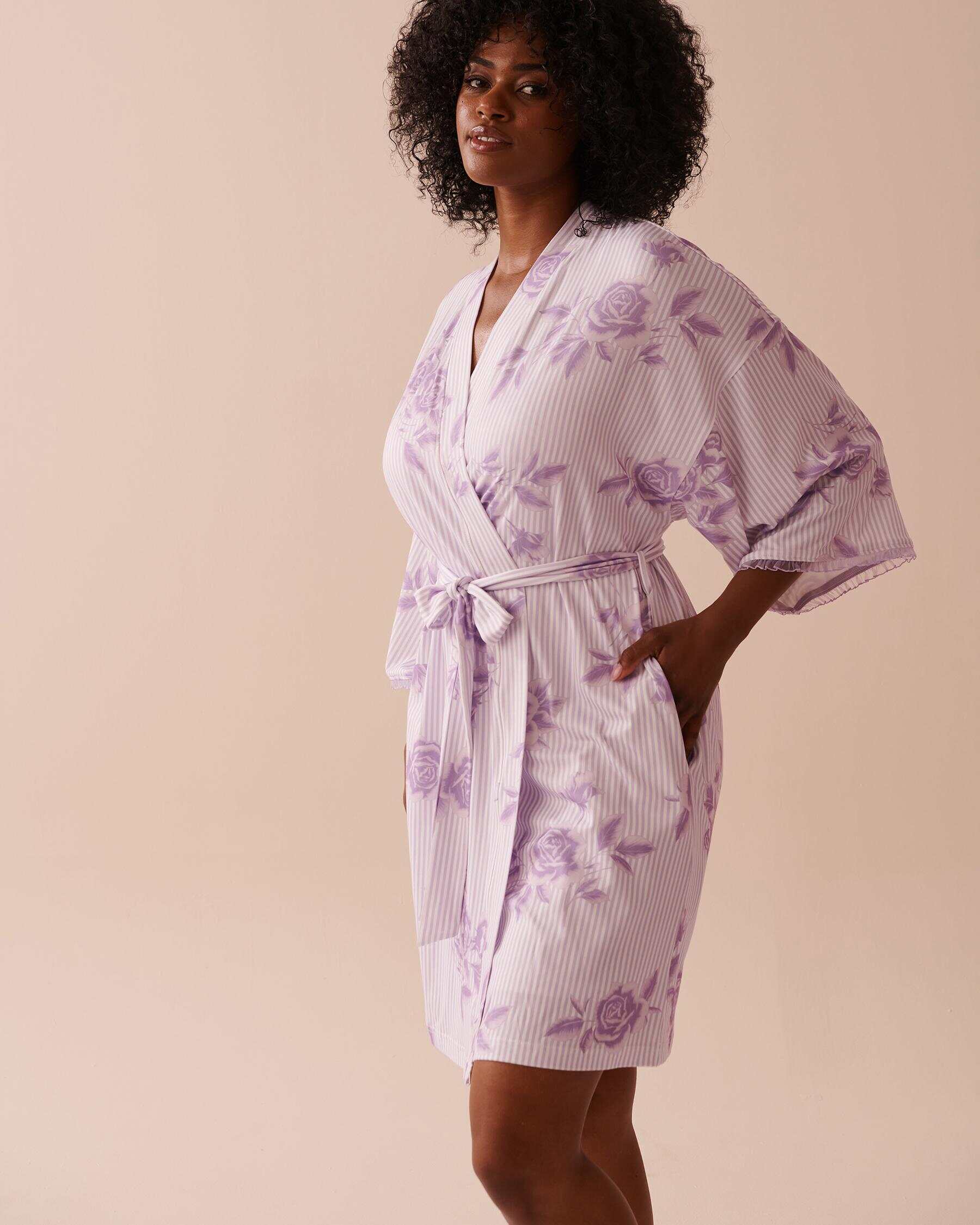 Lilac Rose Print Super Soft Kimono