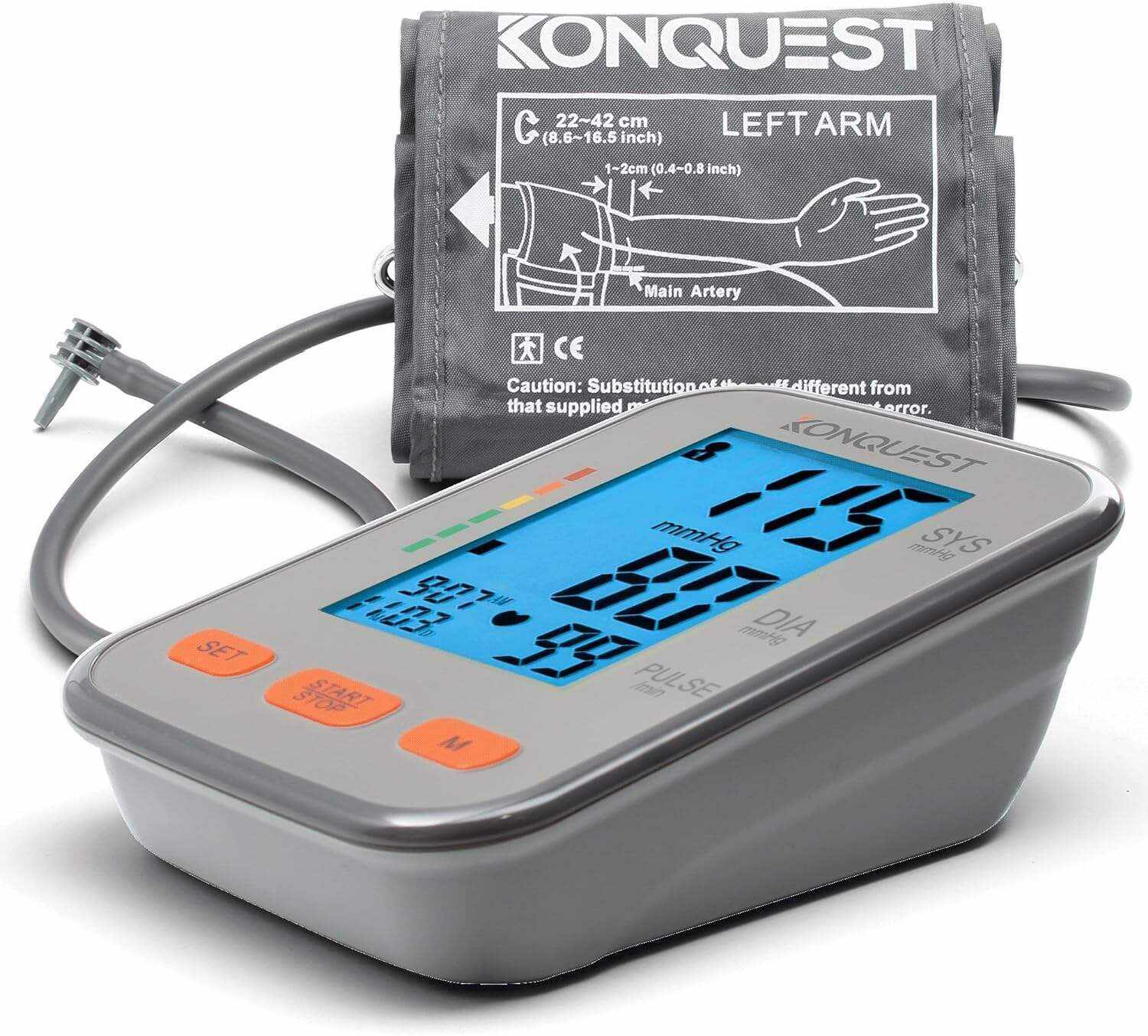 Konquest KBP-2704A Automatic Upper Arm Blood Pressure Monitor - 8 1⁄2 ” to 16 1⁄2 ” Cuff - Large Backlit Display - Irregular Heartbeat Detector - Tensiometro Digital - Home Use BP Machine