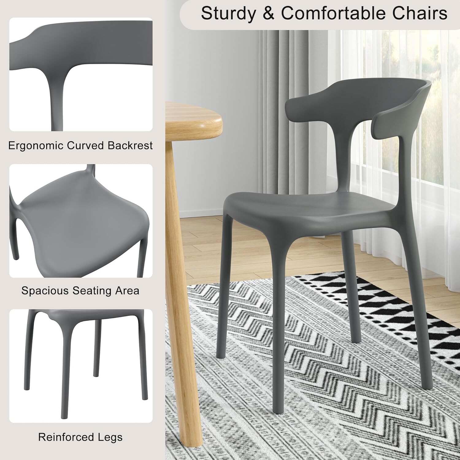 VECELO 4 Pack Plastic Stacking Chairs