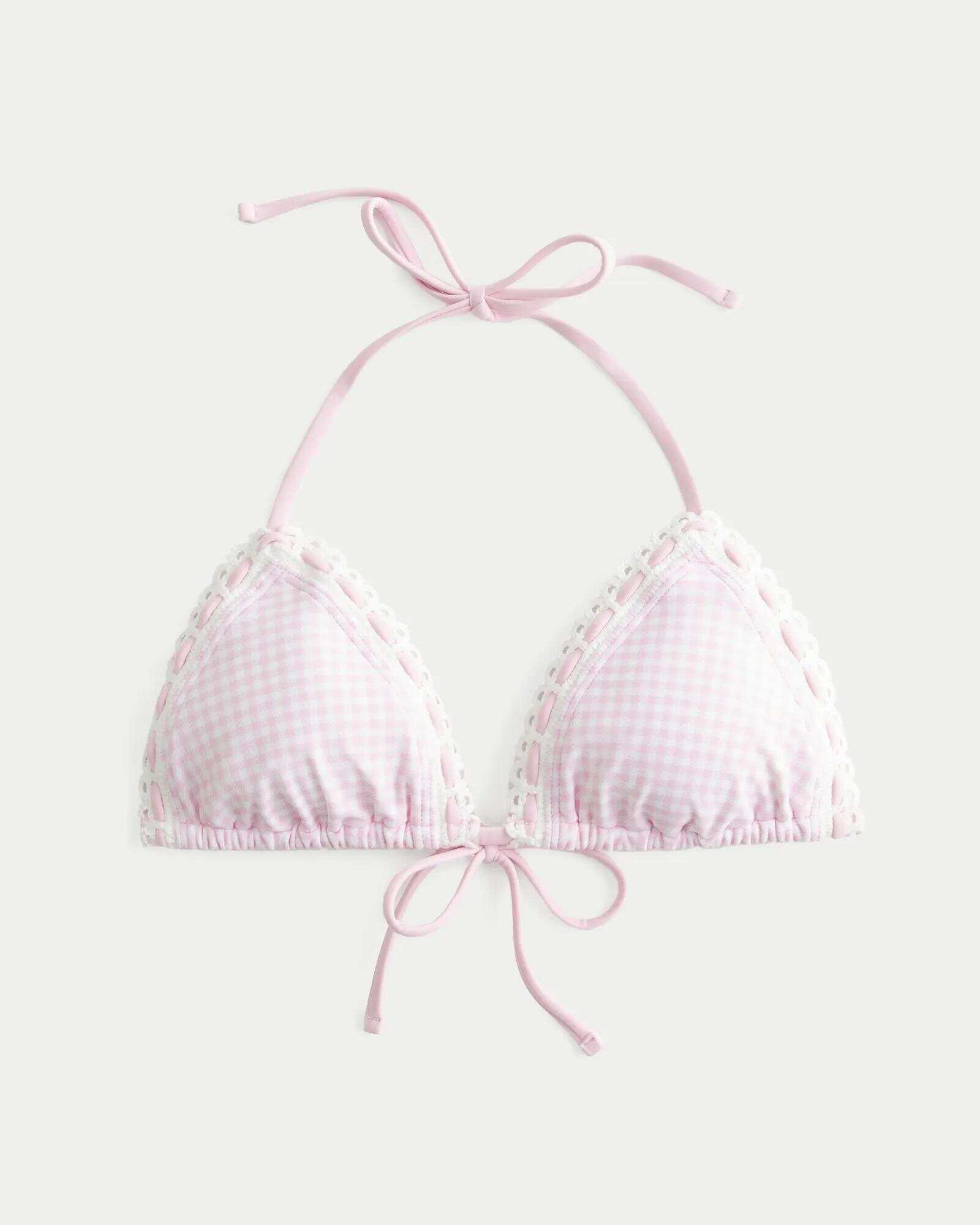 Crochet-Style Trim Halter Triangle Bikini Top