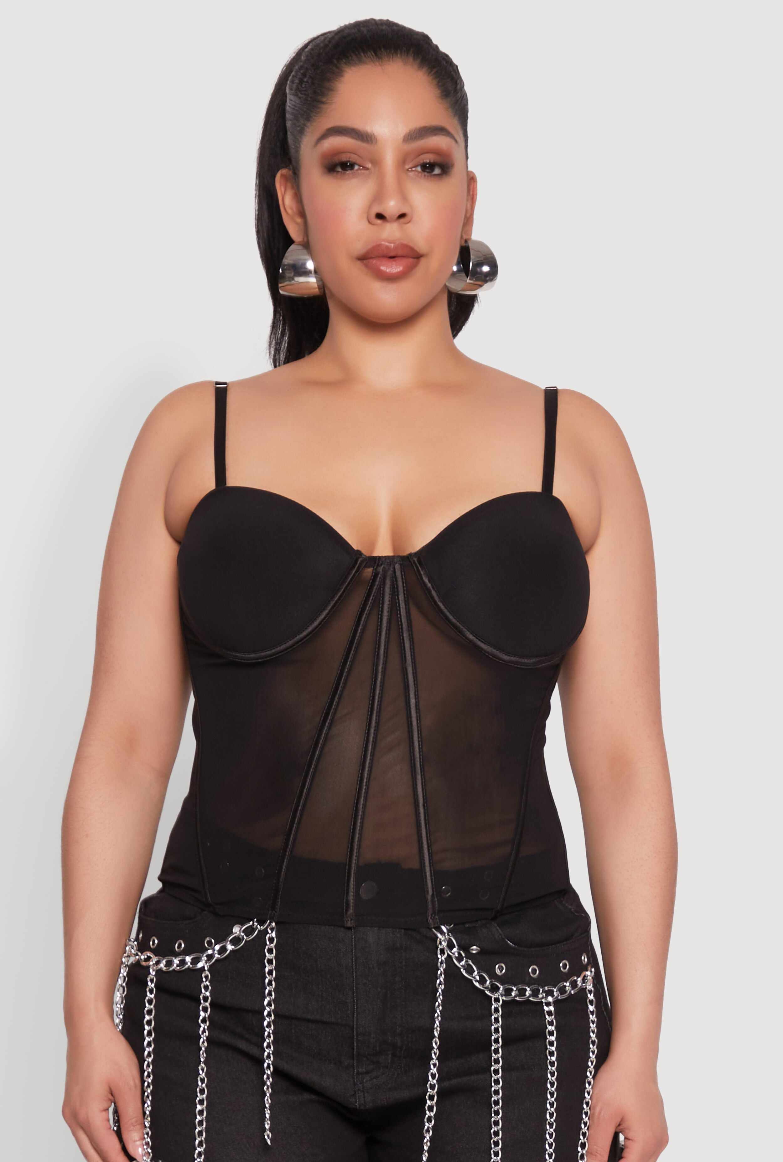 Plus Size Mesh Zip Back Bustier Top