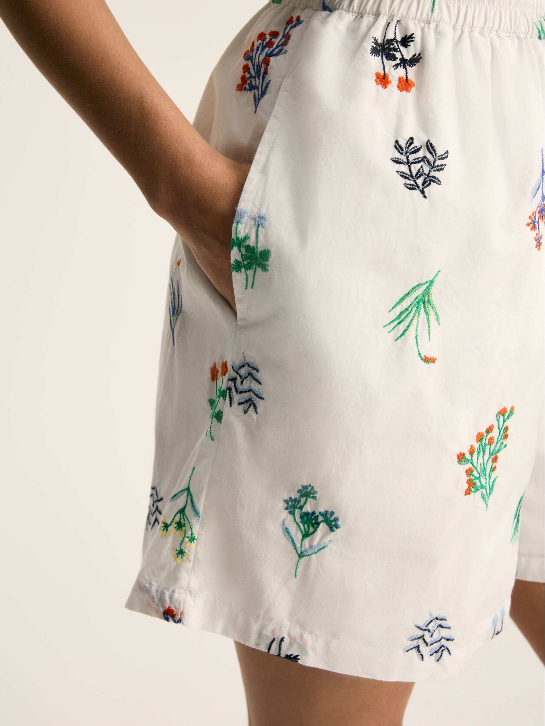 Iris White Ground Embroidered Shorts