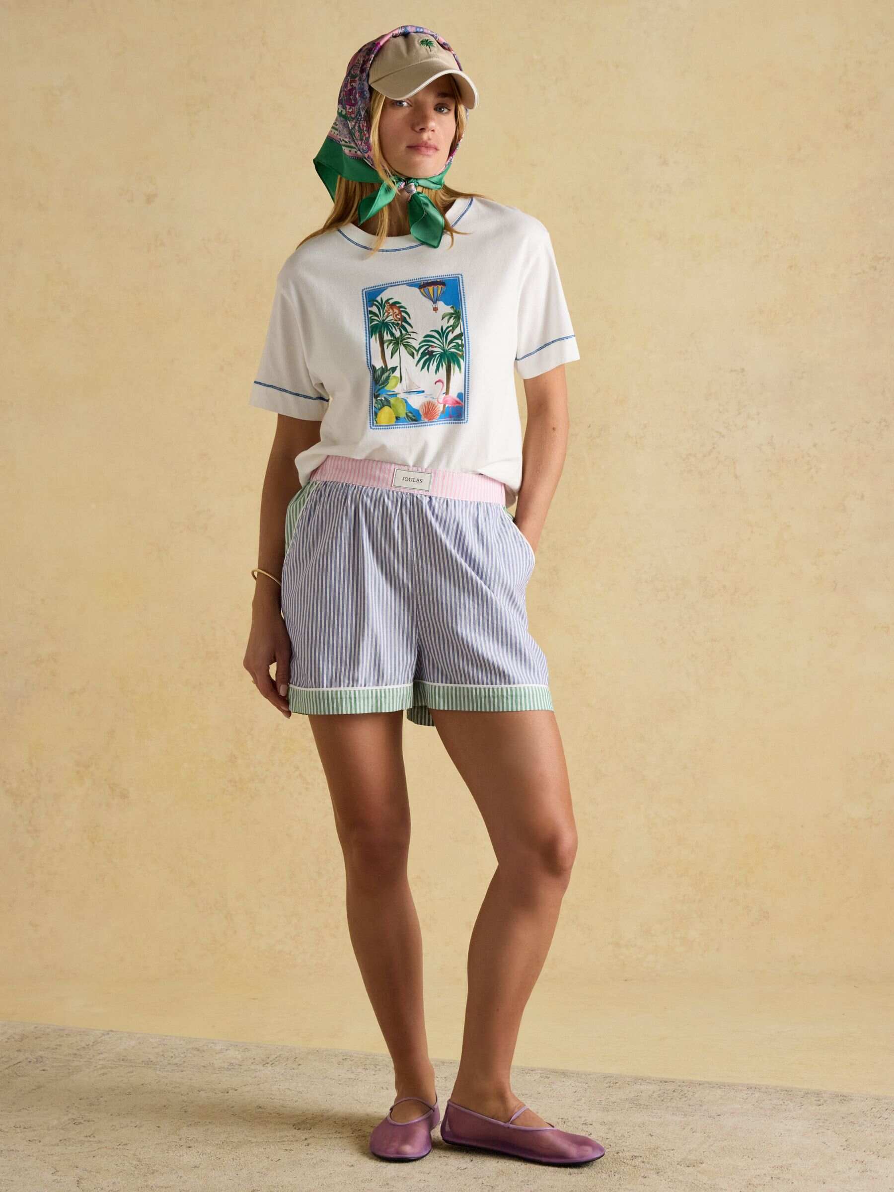 Blue Cotton Pull On Striped Shorts