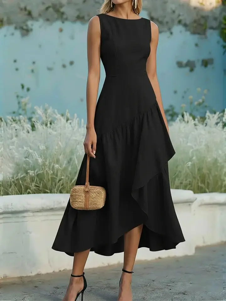 🔥Summer Arrivals🌟Women's Sleeveless Linen And Cotton Ruffle Hem Dress