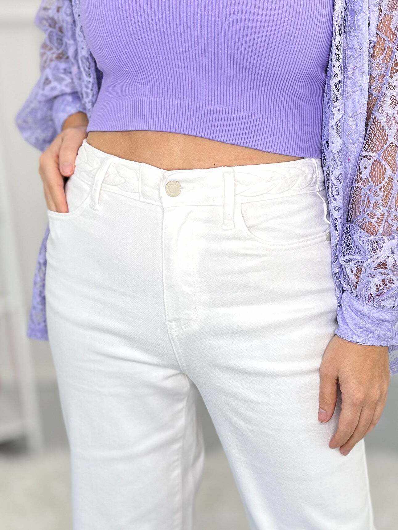 Christmas Braided Waistband Wide White Jeans - Final Sale