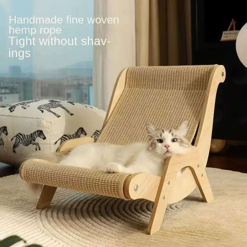 Wooden Cat Hammock with Sisal Scratching Pad