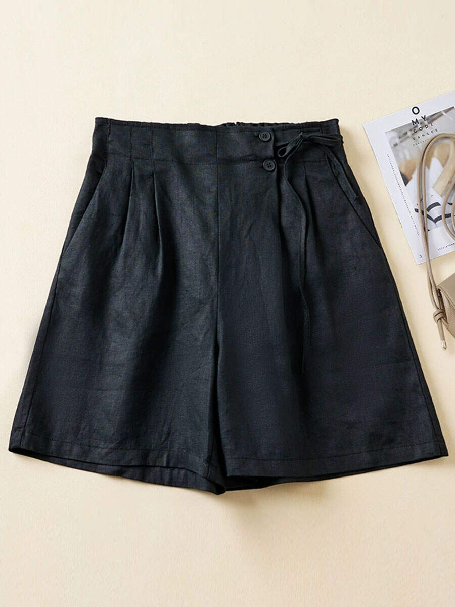 🔥Summer Arrivals🌟Women's Semi-elastic High Waist Solid Color Casual Cotton and Linen Wide Leg Shorts