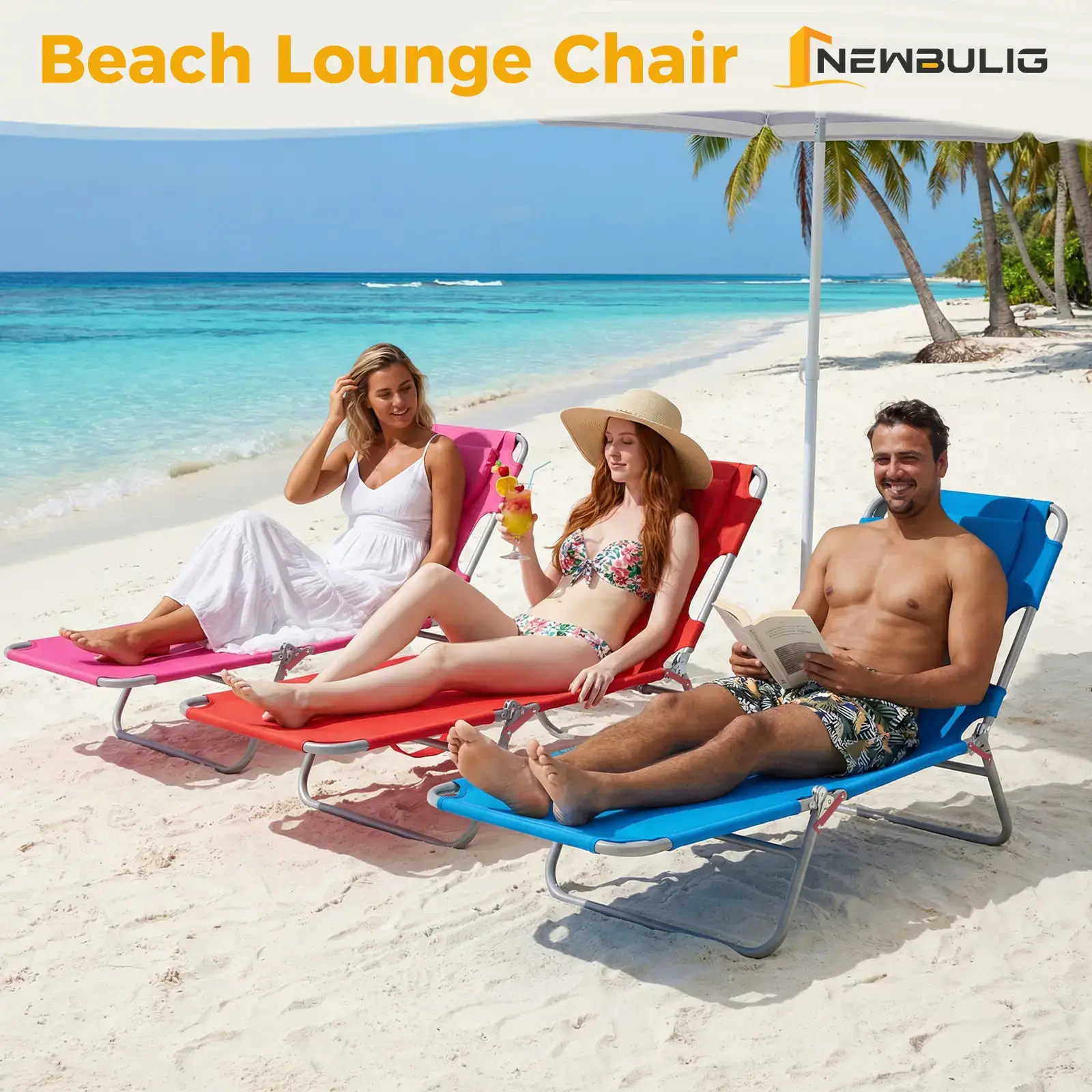 Folding Adjustable Chaise Lounge Chair, Portable Beach Lounge Chair with Backpack Straps & Side Pocket for Outside, Patio, Poolside, Lawn