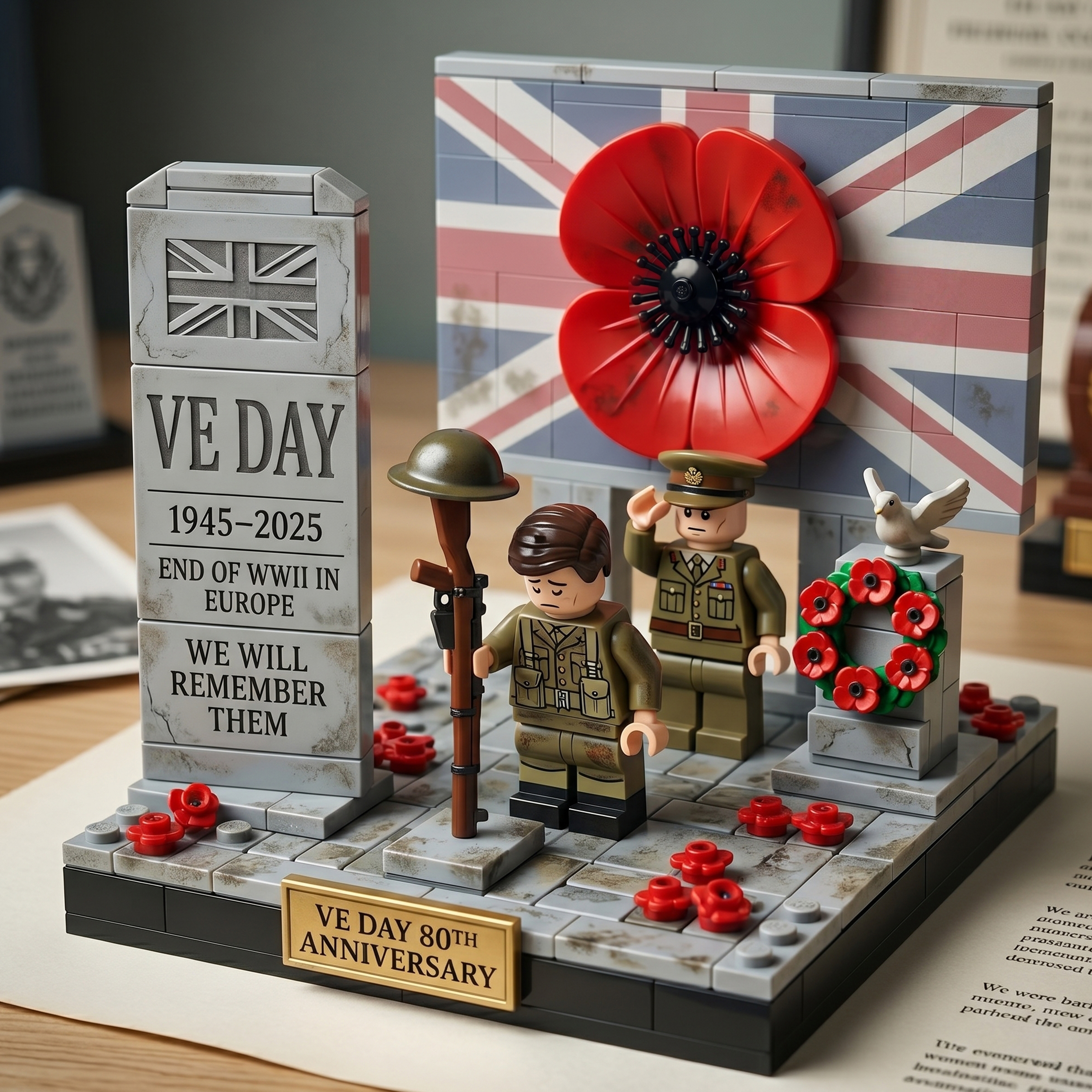 WWII VE Day 80 Years Remembrance Brick Set Poppy Memorial Limited Collector Edition
