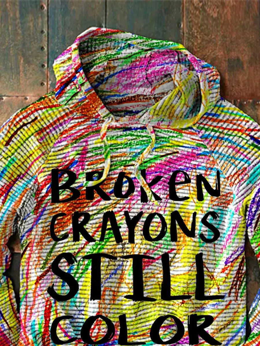 Men's Mental Health Awareness Broken Crayons Still Color Encourage Print Casual Waffle Hoodie