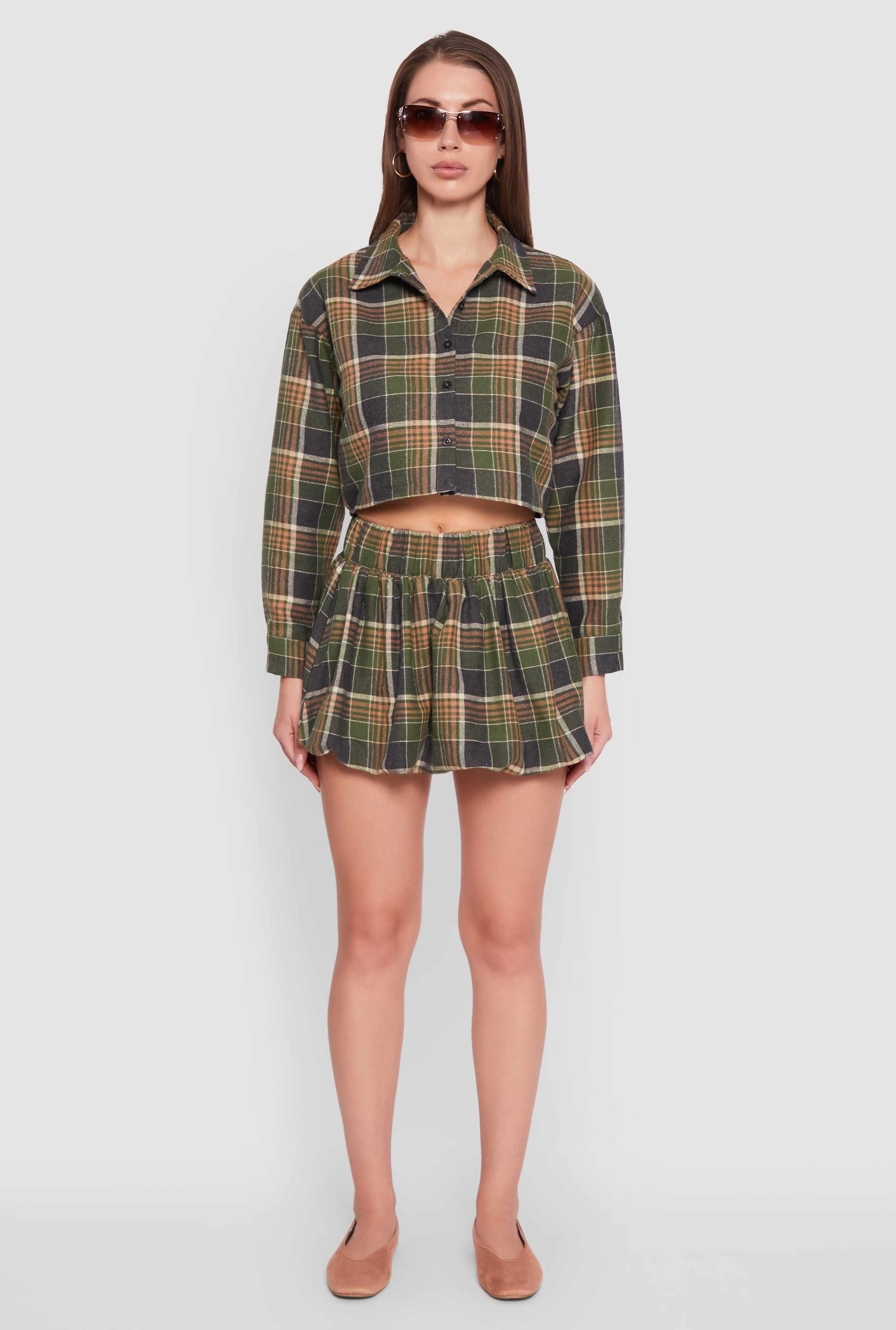 High Waisted Plaid Flannel Mini Skater Skirt