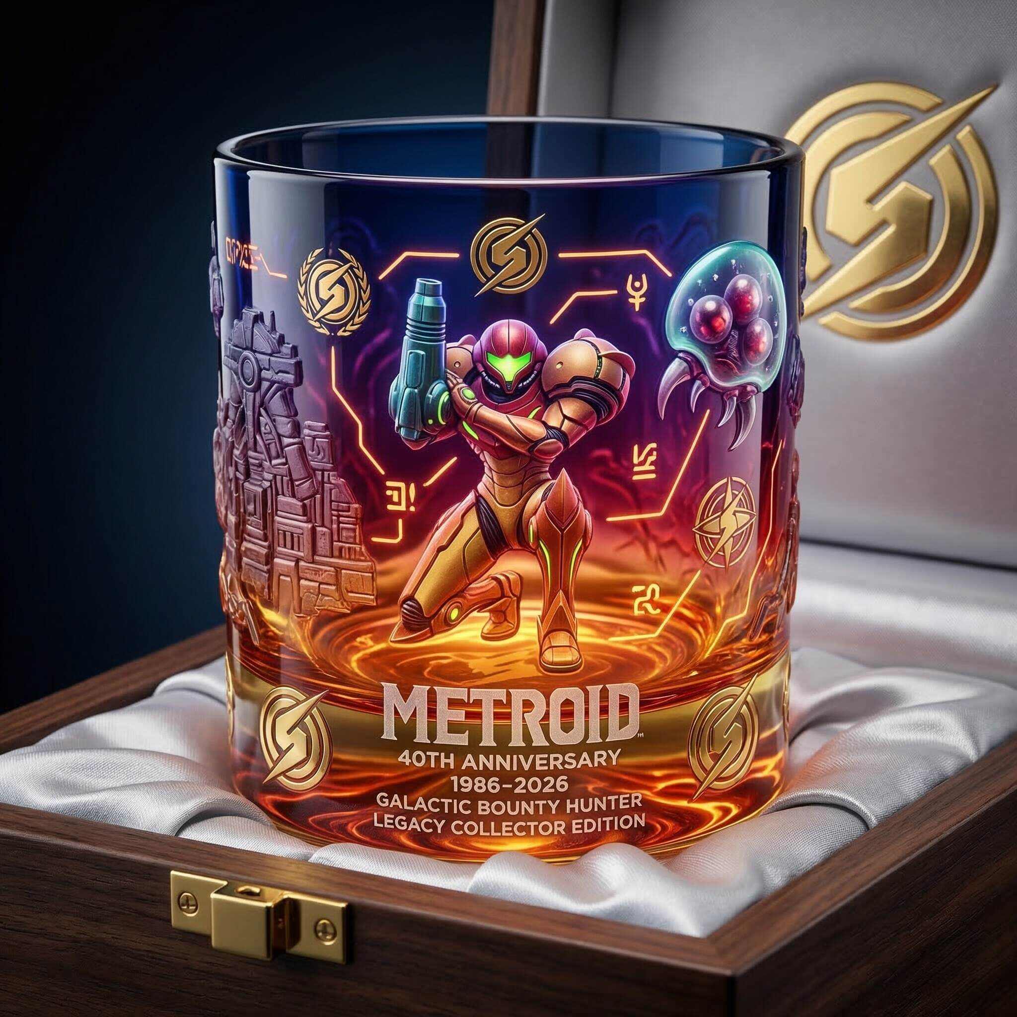 Metroid 40th Anniversary Galactic Bounty Hunter Collector Glass
