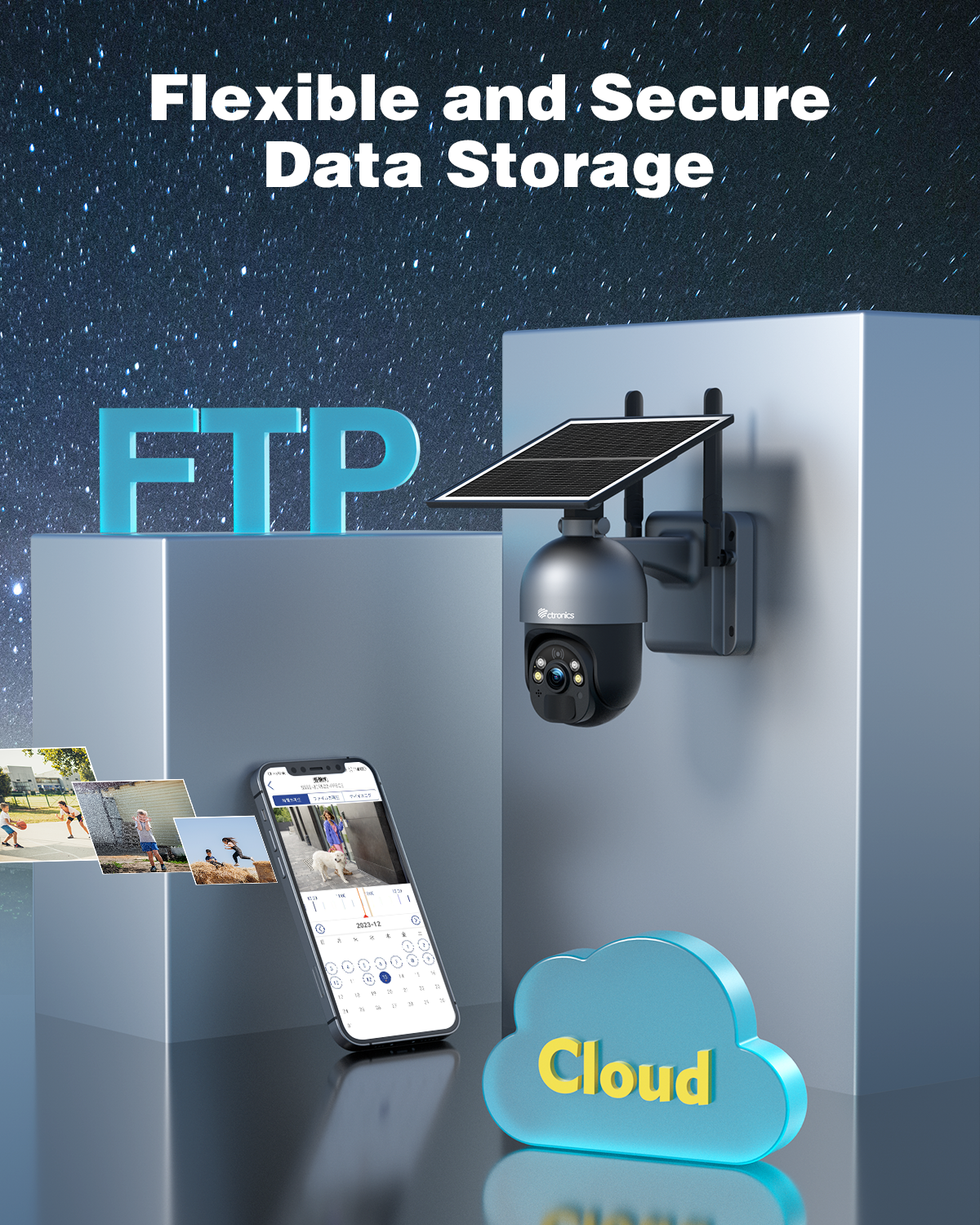 Ctronics 5MP Solar Security Camera Outdoor Wireless, 6W Solar Panel, Sound-Light Alarm, PC/Phone Remote Control, Color Night Vision