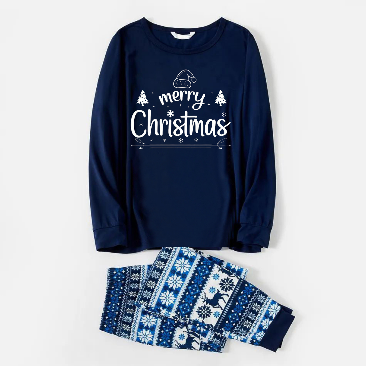 Merry Christmas Print Blue Family Christmas Matching Pajamas