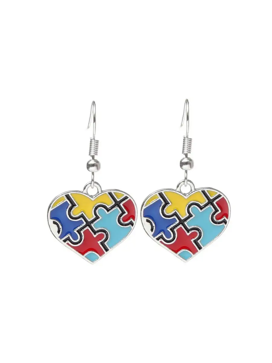 Contrasting Color Irregular Puzzle Autism Awareness Earrings