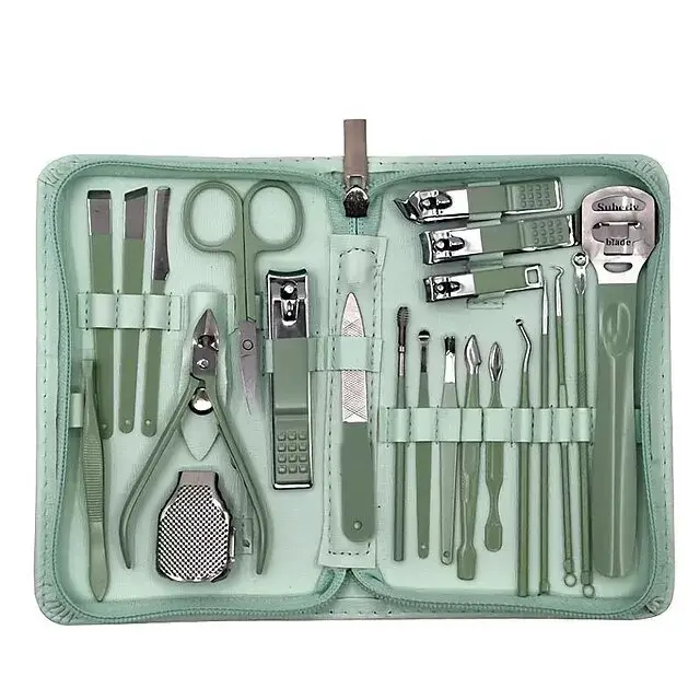 22pcs Professional Nail Clippers Pedicure Kit  Stainless Steel Toenails Nail Files Ear Spoon, Grooming Kit For Travel