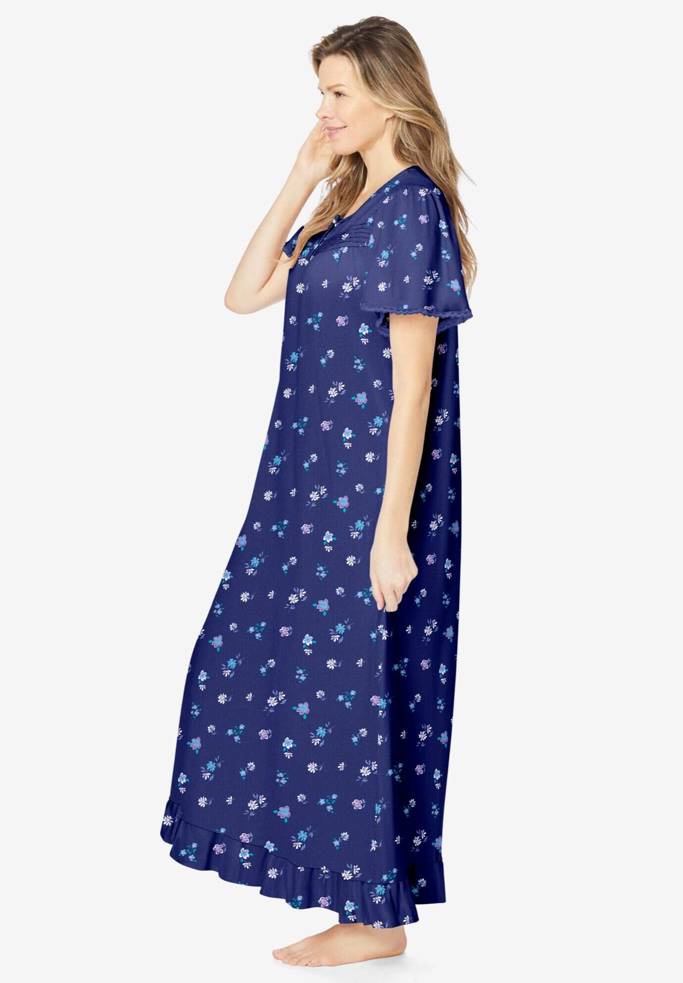 Long Floral Print Cotton Gown