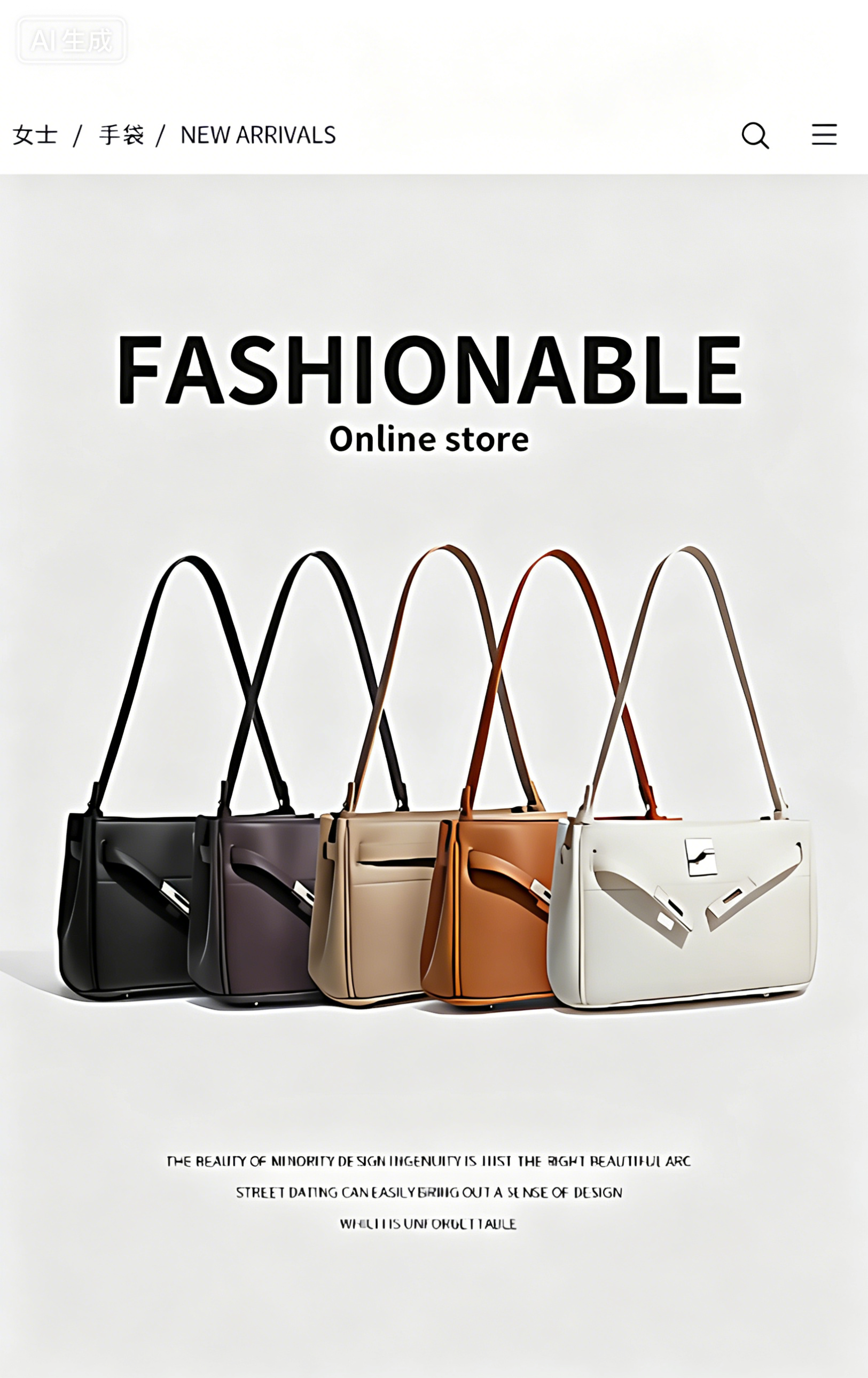 Fashionable women handbag with cowhide leather