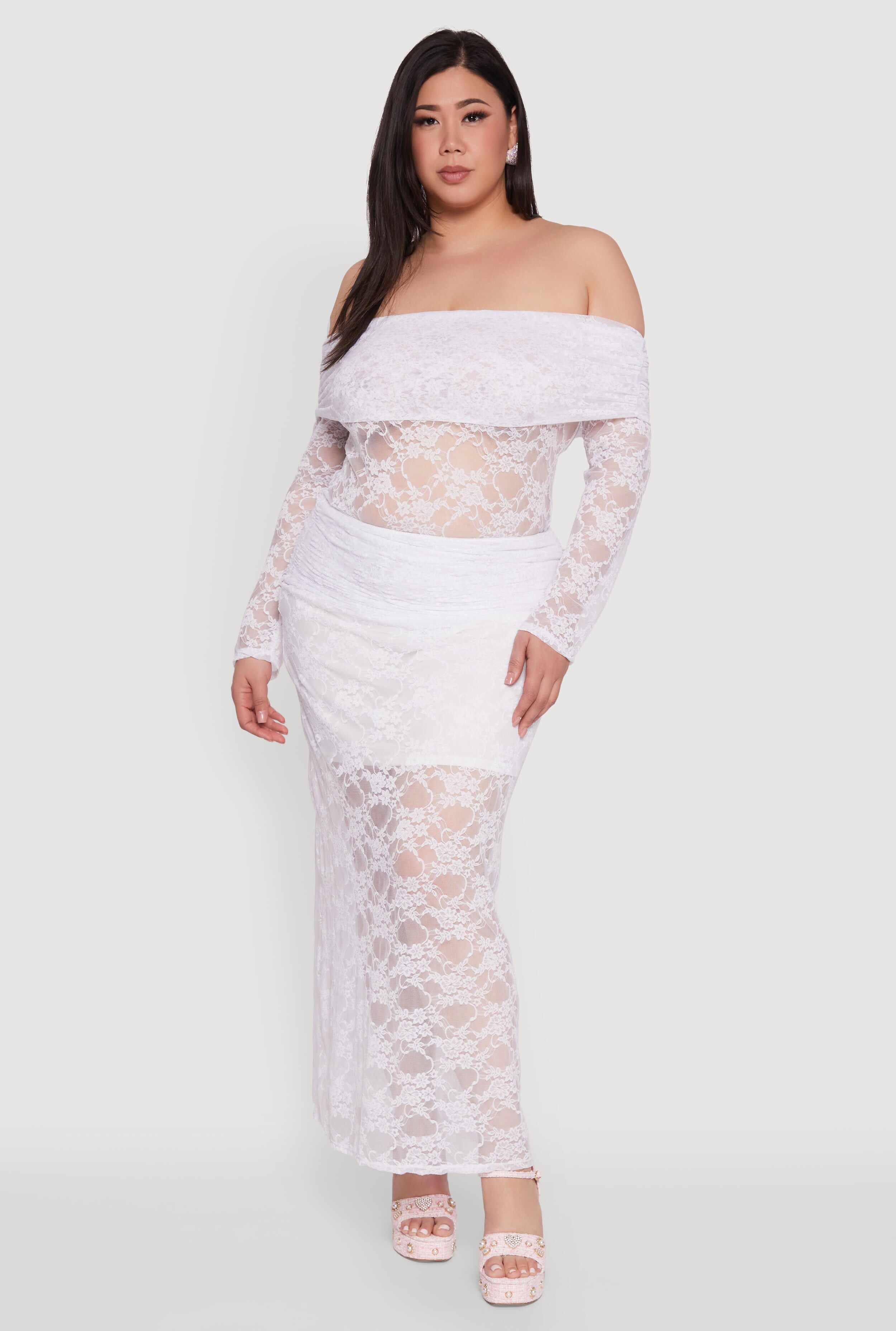 Plus Size Lace Fold Over Off The Shoulder Blouse