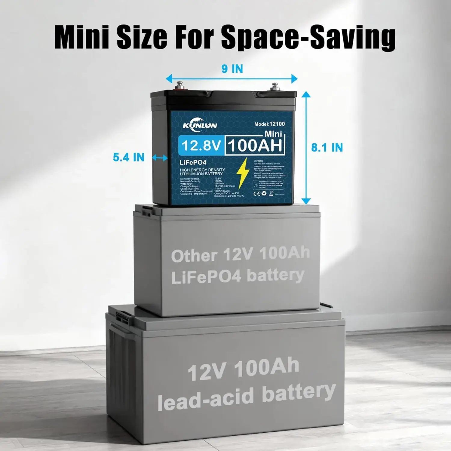 12V 100Ah/120Ah LiFePO4 Battery with Charger, Built-in Smart BMS, 5000+ Cycles Maintenance-Free