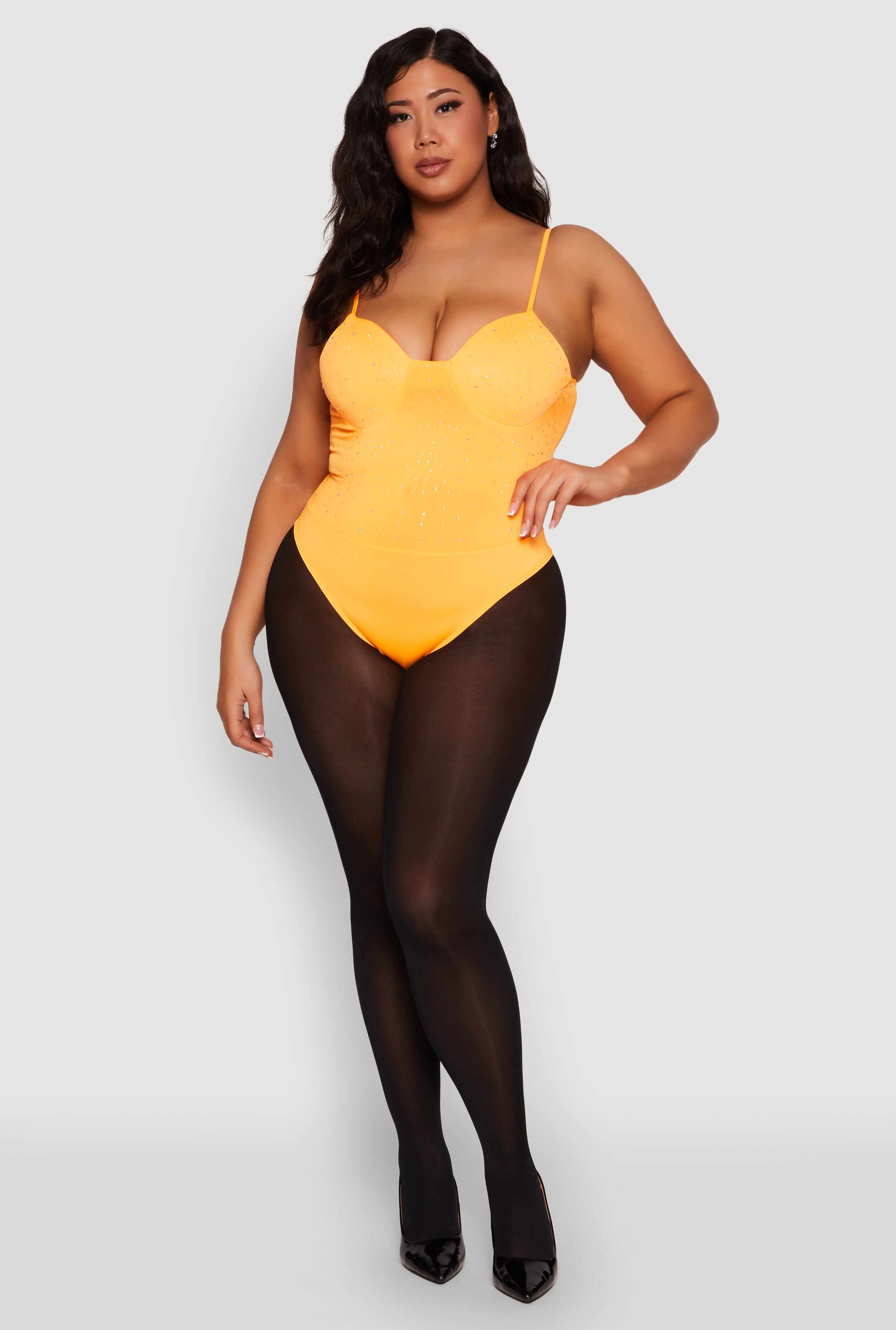 Plus Size Rhinestone Bustier Bodysuit