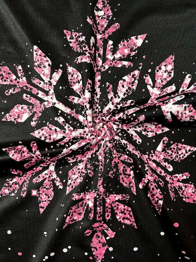 Women's Long Sleeve Top Glitter Snowflake Crew Neck Sparkle Gradient Festive Winter Holiday Fashion Black Pink Shimmer Casual Comfort Stretch Fit Clothing Apparel