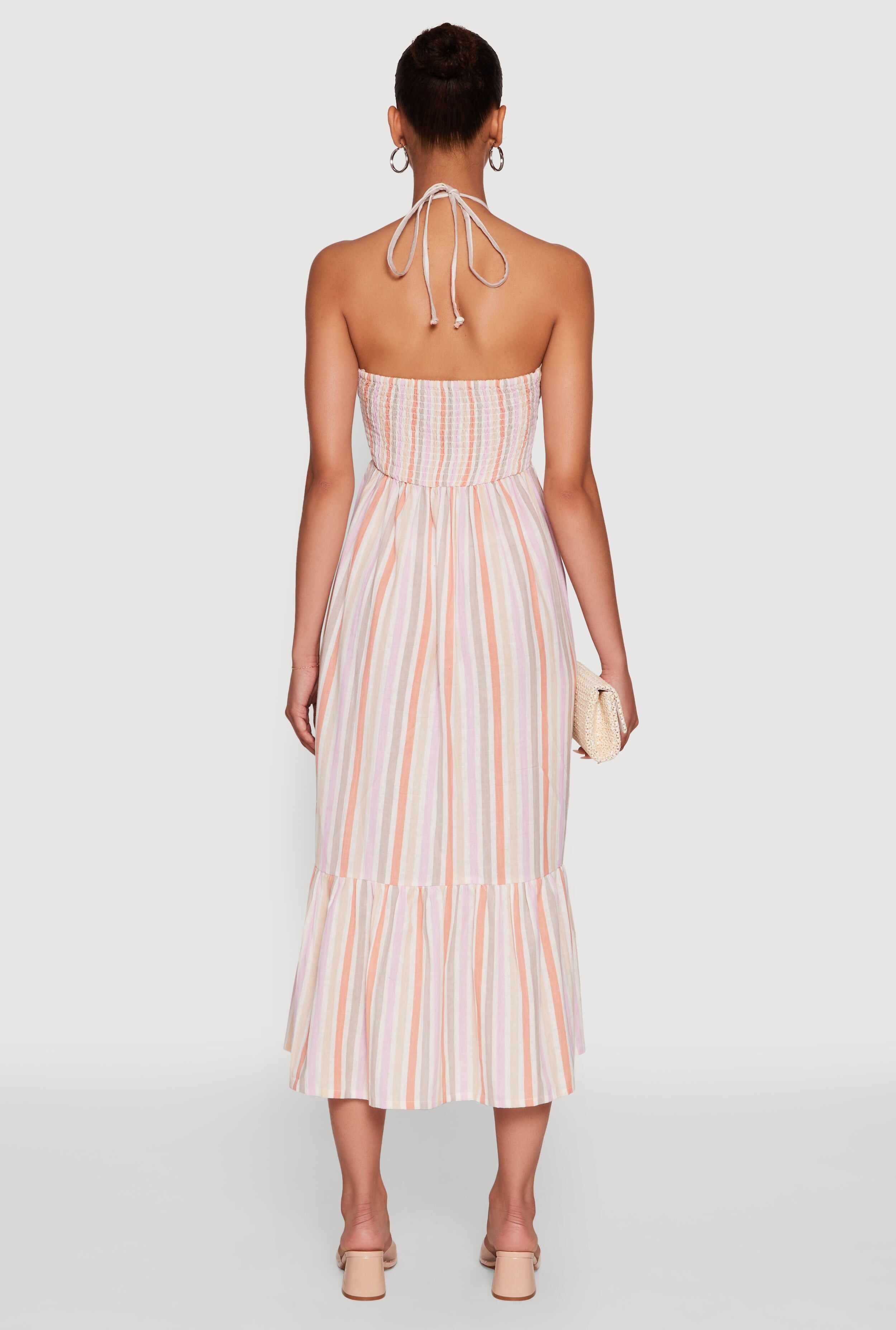 Spoon Jeans Striped Keyhole Halter Sundress