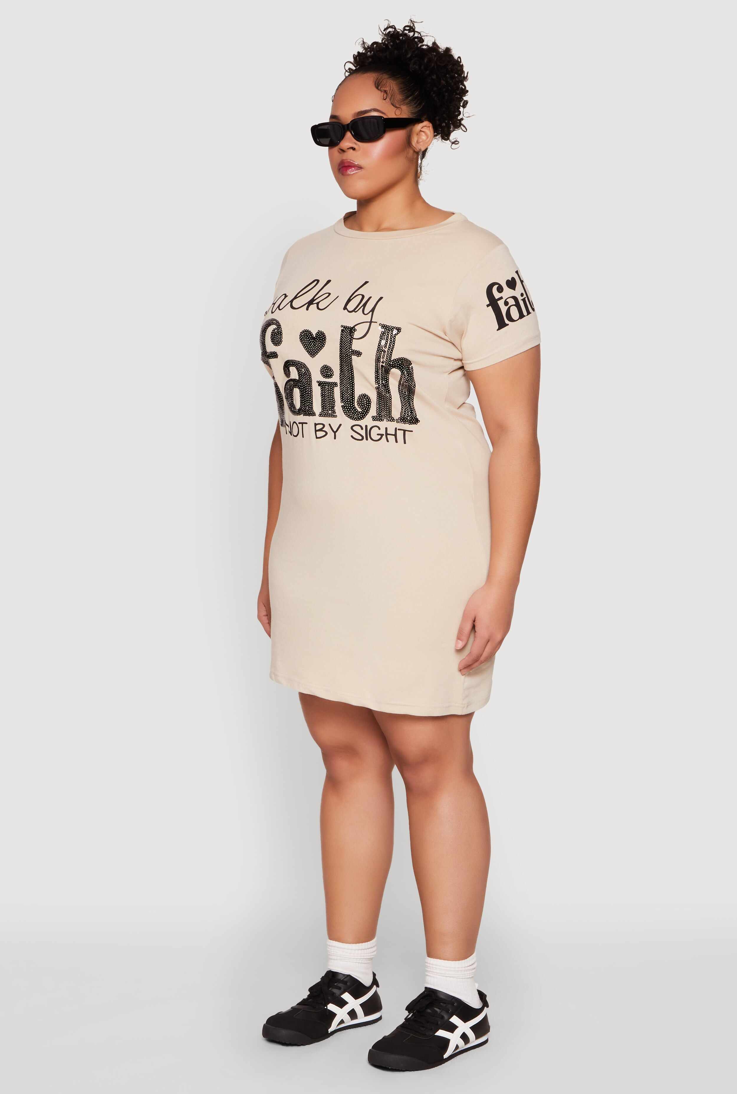 Plus Size Sequin Walk By Faith Graphic Dress