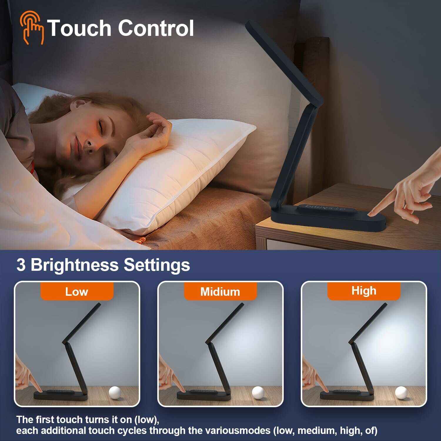 LED Desk Lamp for Office Home & Battery Operated Lamp Rechargeable Lamp Foldable & Portable Light, LED Desk Light Strip, 3 Brightness Dimmable Small Desk Lamp Wireless Reading Lamp