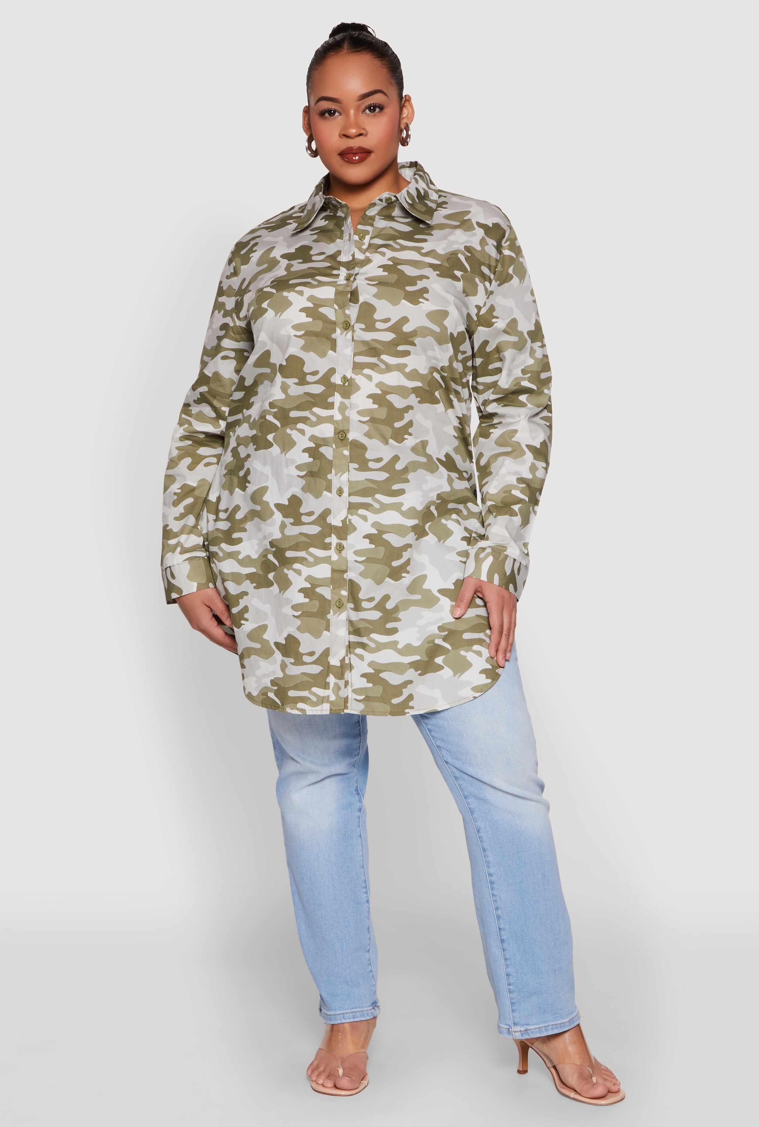 Plus Size Camouflage Tunic Shirt