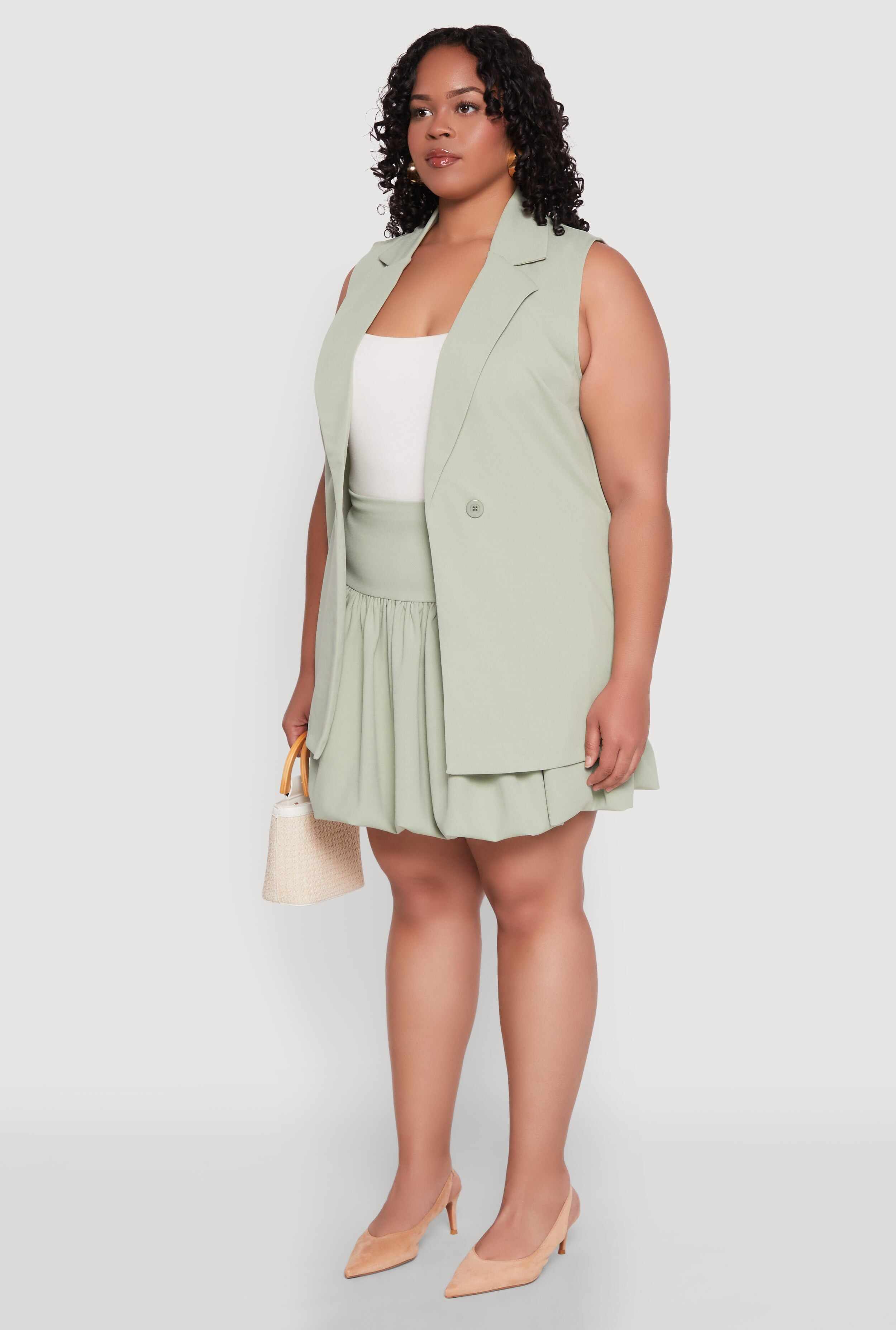 Plus Size Crepe Knit Button Detail Blazer Vest