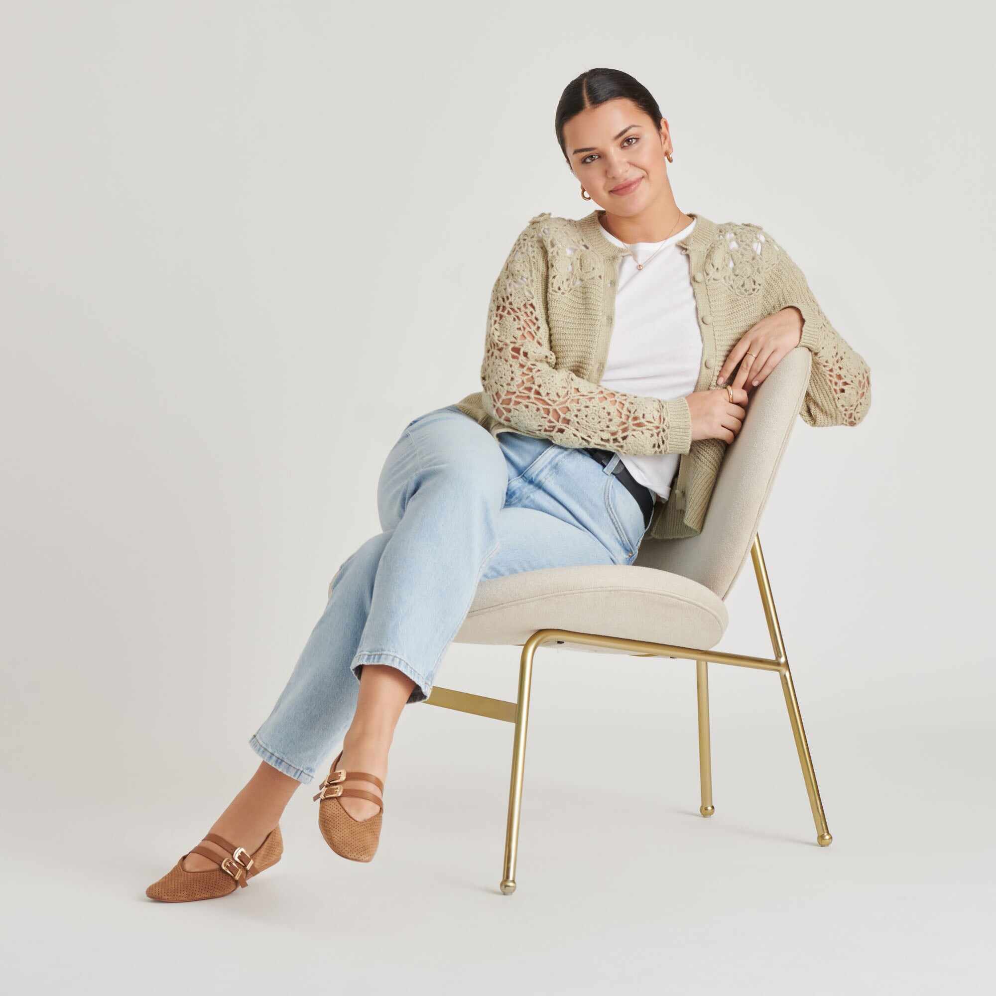 BAYLEE BALLET FLATS PECAN PERFORATED SUEDE