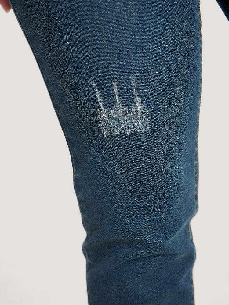 Skinny Moderately Stretchy High Rise Dark Wash Ripped Jeans