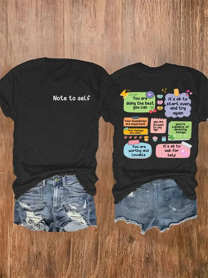 Women's Note To Self Mental Health Print Casual T-Shirt