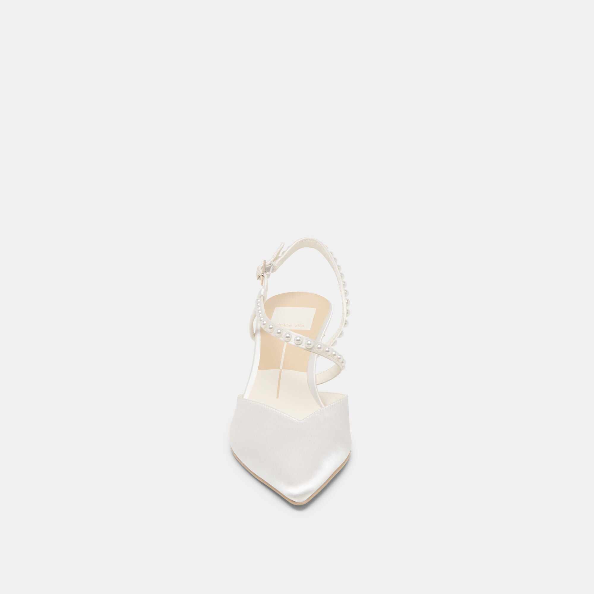 KAMRA PEARL MID HEELS TRUE WHITE SATIN