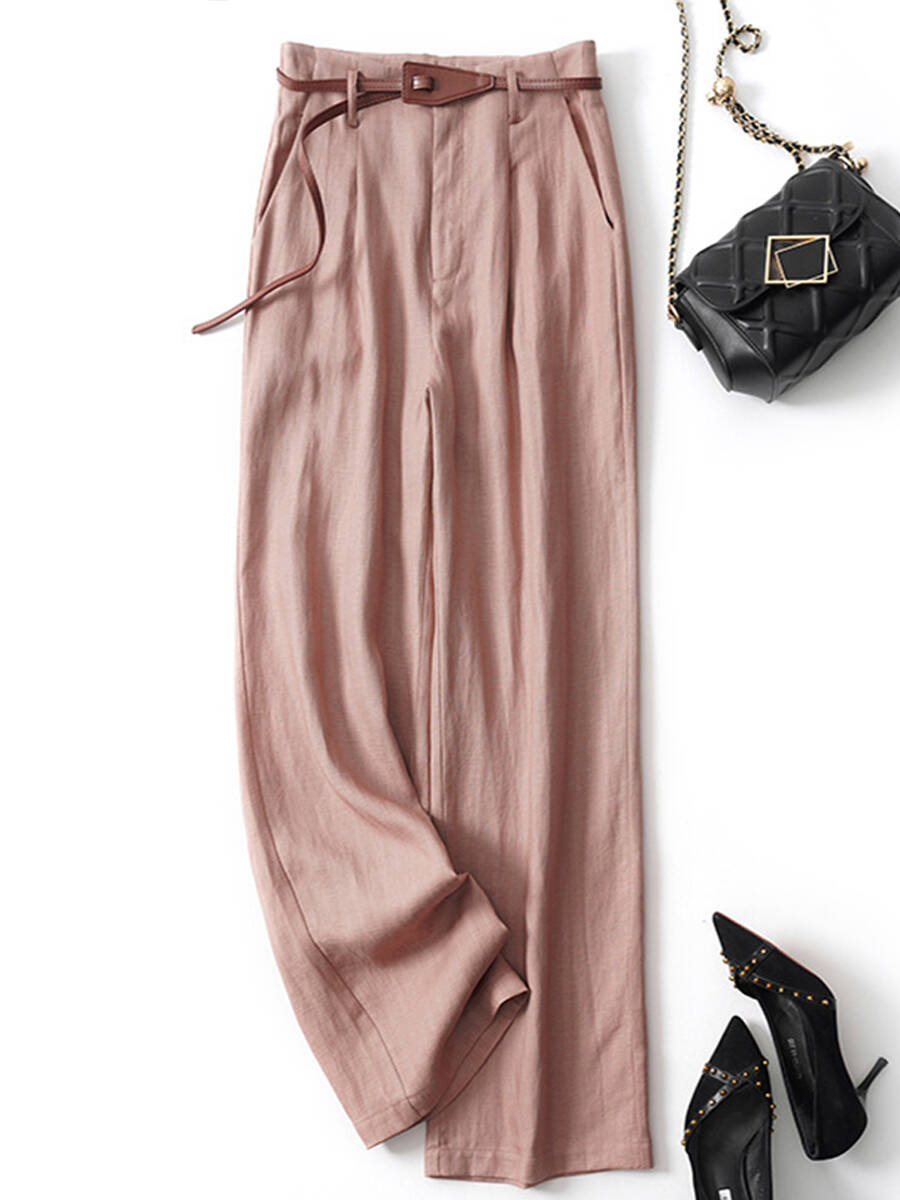 🔥Summer Arrivals🌟Women's Jacquard PatternTencel and Linen Wide-leg Casual Pants(Belt Included)